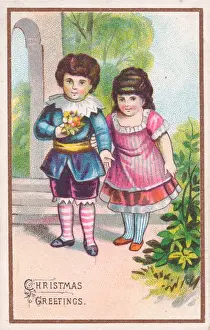 Little girl and boy on a Christmas card