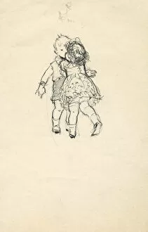 Little girl and boy kissing