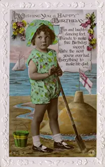 Ensign Prints: Little girl building patriotic sandcastle
