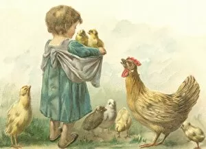 Apron Collection: Little girl with chicks