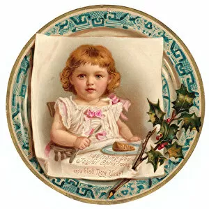 Images Dated 23rd November 2015: Little girl on a circular Christmas and New Year card