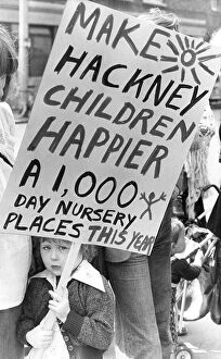 Protest Collection: Little girl demonstrating for nursery places, Hackney
