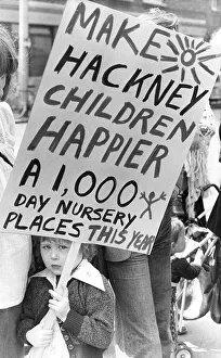 Campaigner Prints: Little girl demonstrating for nursery places, Hackney