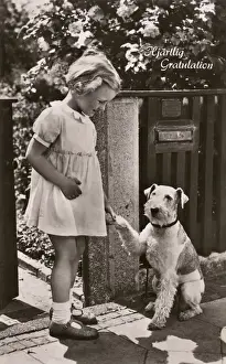 Shake Prints: Little girl and dog on a greetings postcard, Sweden
