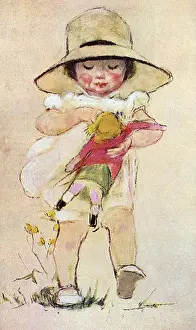 Little girl with doll by Muriel Dawson