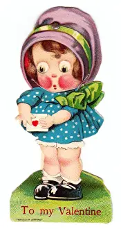 Little girl with envelope on a Valentine card