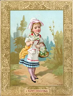 Posy Prints: Little girl in a garden with flowers on a Christmas card