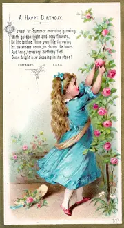 Verse Prints: Little girl gathering roses on a birthday card