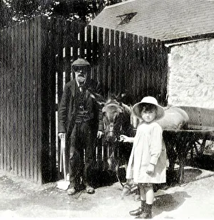 Grandfather Prints: Little girl and grandfather with donkey