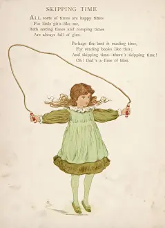 Little girl in green skipping with a rope