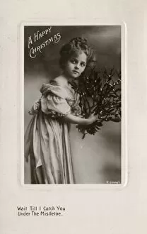 Images Dated 1st March 2012: Little girl on a Happy Christmas postcard