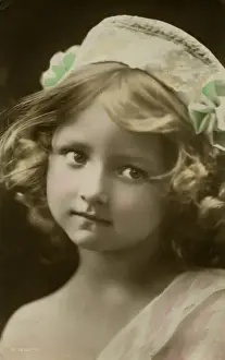 Trimmings Prints: Little girl in lacy hat with green trimmings