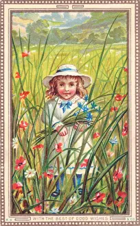 Little girl in a meadow on a Good Wishes card