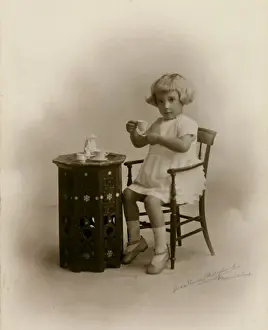 Tea Pot Prints: Little girl with miniature tea set