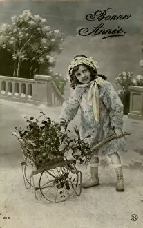 Greenery Gallery: Little girl on a New Years postcard