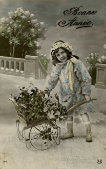 Greenery Gallery: Little girl on a New Years postcard