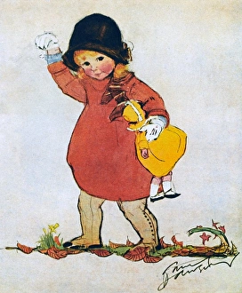 Girl Walking with Doll
