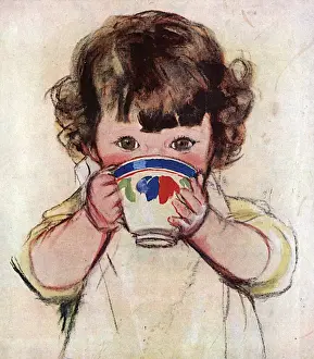 Muriel Prints: Little girl with patterned cup by Muriel Dawson