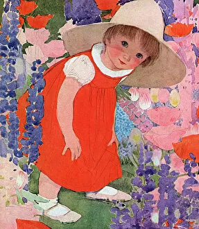 Brim Gallery: Little girl playing in a garden by Muriel Dawson