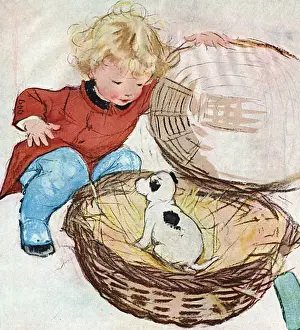 Little girl with puppy by Muriel Dawson