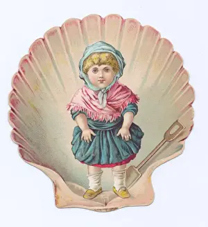 Spades Prints: Little girl on a shell-shaped greetings card