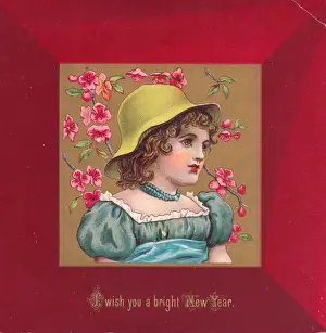 Little girl on a square New Year card