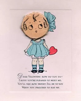 Images Dated 14th June 2018: Little girl with a sweet face on a Valentine card
