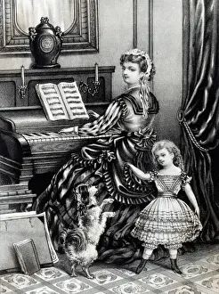 Clever Prints: Little girl teaching pet dog to dance