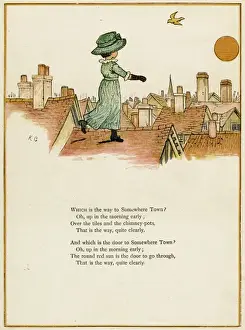 Little girl walking across the rooftops