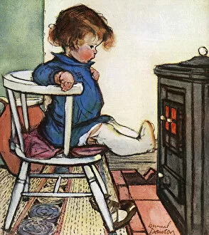 Warming Gallery: Little girl warming her toes by Muriel Dawson
