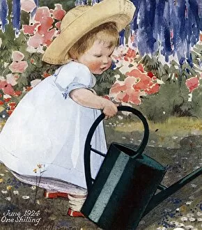 Watering Gallery: Little girl watering a garden by Muriel Dawson