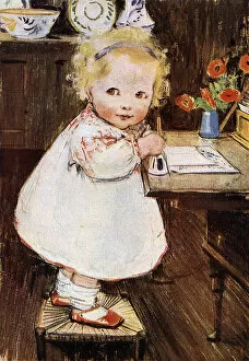 Pretending Gallery: Little girl writing a letter by Muriel Dawson