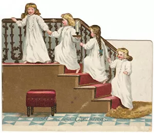 Anticipation Gallery: Four little girls in nightdresses on a Christmas card