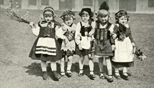 Five little girls in traditional dress, Denmark