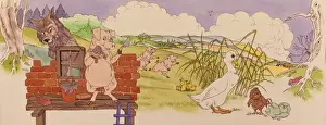 Gosling Prints: The Three Little Pigs meet a white goose and chick