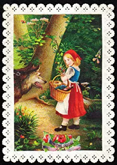 Images Dated 26th June 2018: Little Red Riding Hood and wolf on a Christmas card