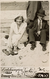 Images Dated 19th May 2017: Littlehampton - Young woman and her Father-in-law on beach