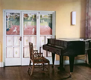 Doors Gallery: Living room with painted panels by Eric Ravilious