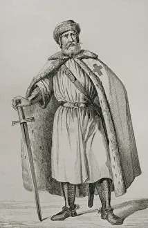 Vernier Prints: Livonian Brother of the Sword. Engraving, 19th century