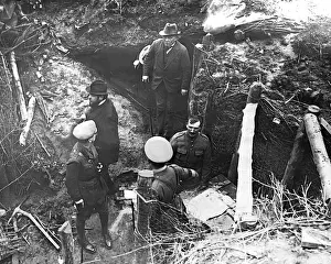 Lloyd George emerging from German dugout, WW1
