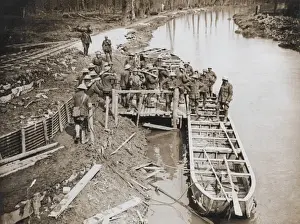 Pontoon Prints: Loading pontoon boats with ammunition, Western Front, WW1
