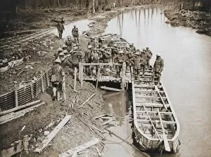 Explosives Gallery: Loading pontoon boats with ammunition, Western Front, WW1