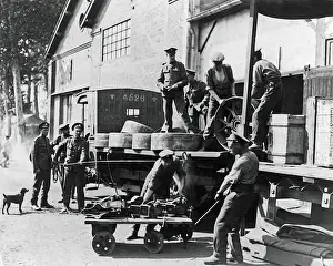 Despatch Prints: Loading spare motor parts, Western Front, WW1