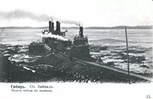 Loading a train on to the icebreaker Baikal