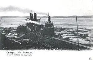 Angara Prints: Loading a train on to the icebreaker Baikal