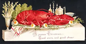 Lettuce Prints: Lobster and boiled eggs on a Christmas card