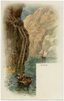 Sark Prints: Lobster Fishing on Sark - lay lines hanging from rings