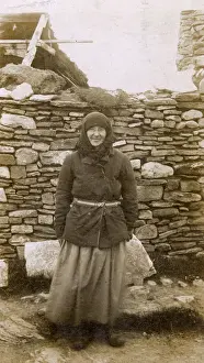 Croft Prints: A Local Woman of the Orkney Islands outside her house