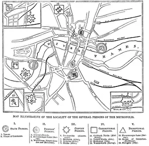 Prisons Prints: Location map of London prisons