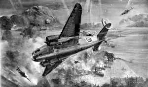 Lockheed Prints: Lockheed Hudsons bombing Aalesund; Second World War, 1941